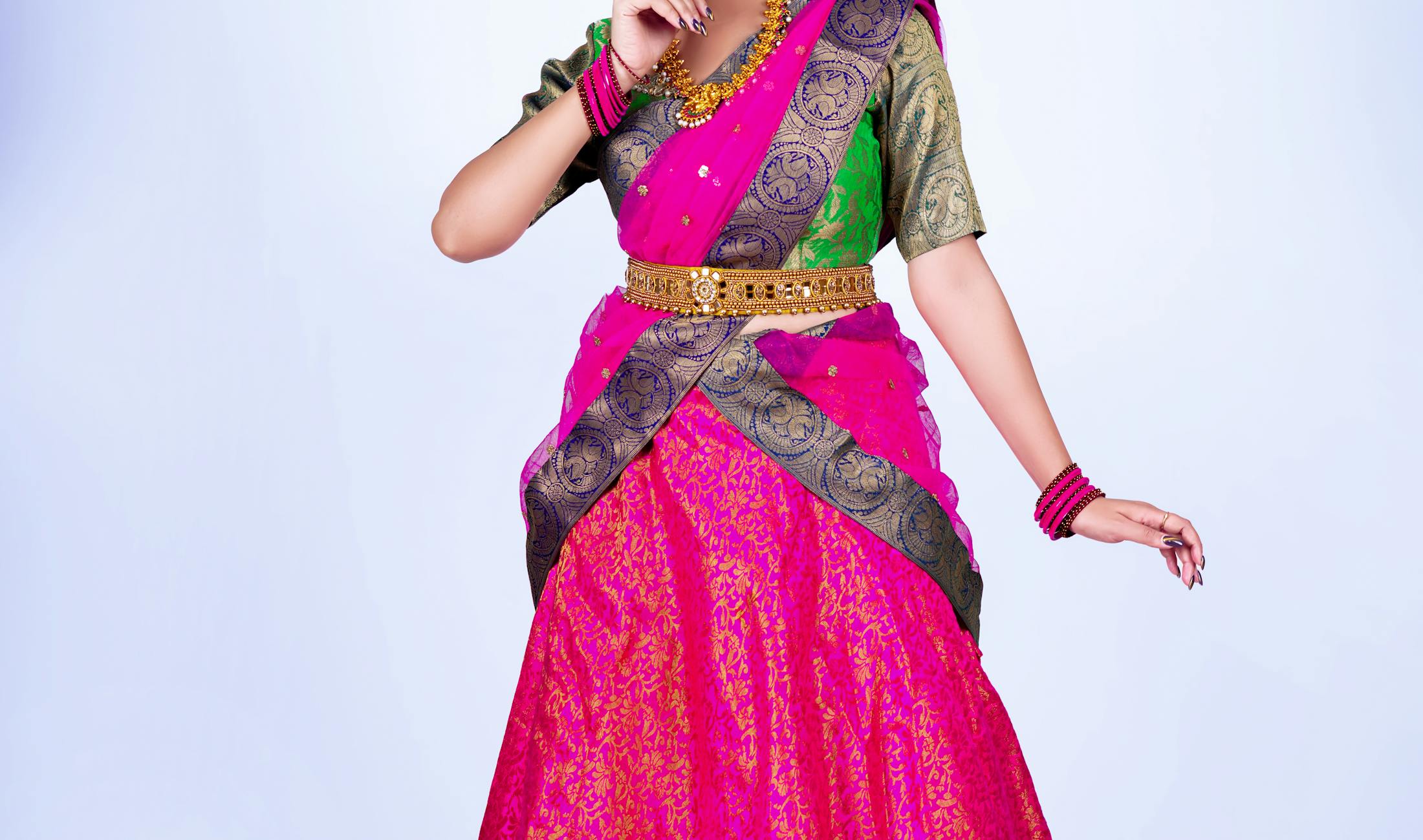 Bright occasion-wear look in vibrant tones